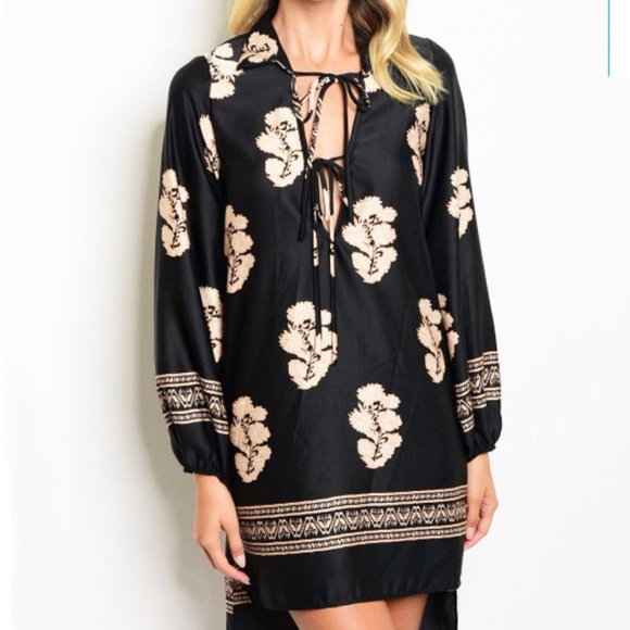 SATIN FLORAL TUNIC SATIN DRESS - Picture 2 of 6